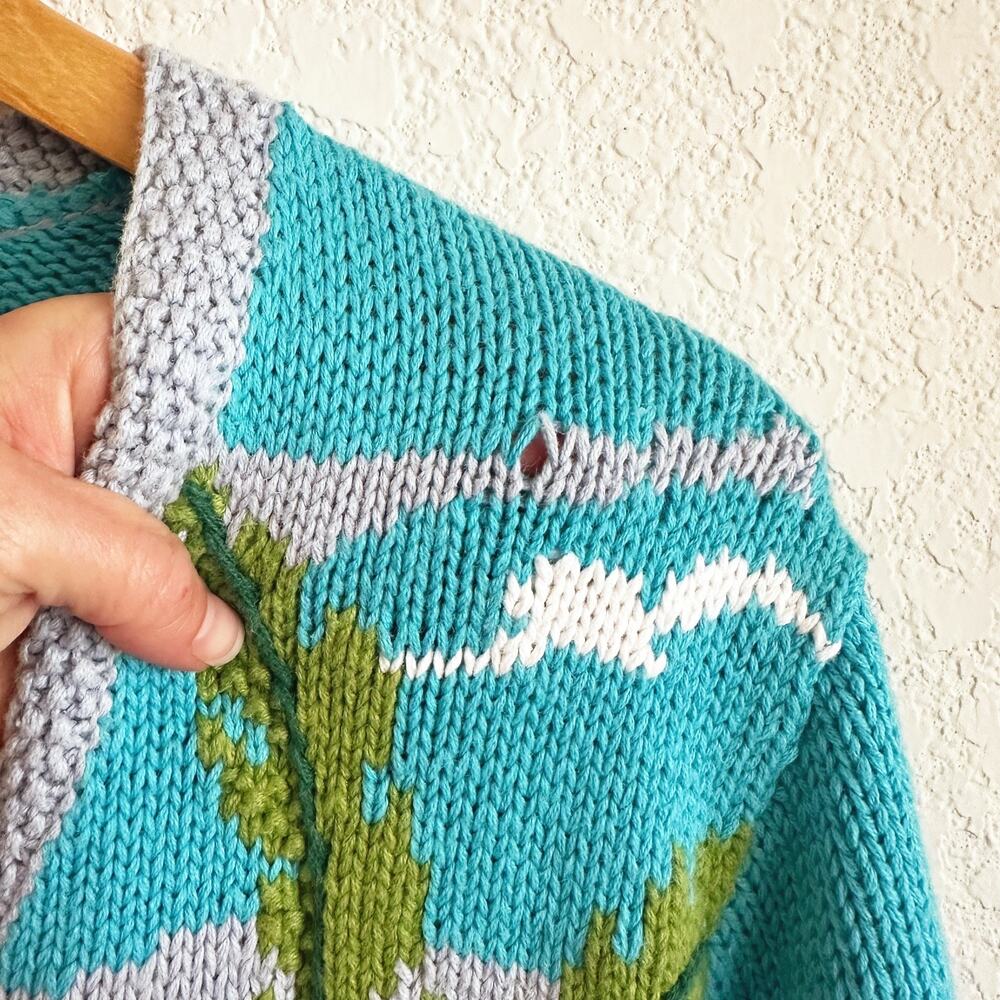 VTG Storybook Knits Cardigan Small Novelty Beach Tropical Coastal 3D Crochet - Picture 11 of 11